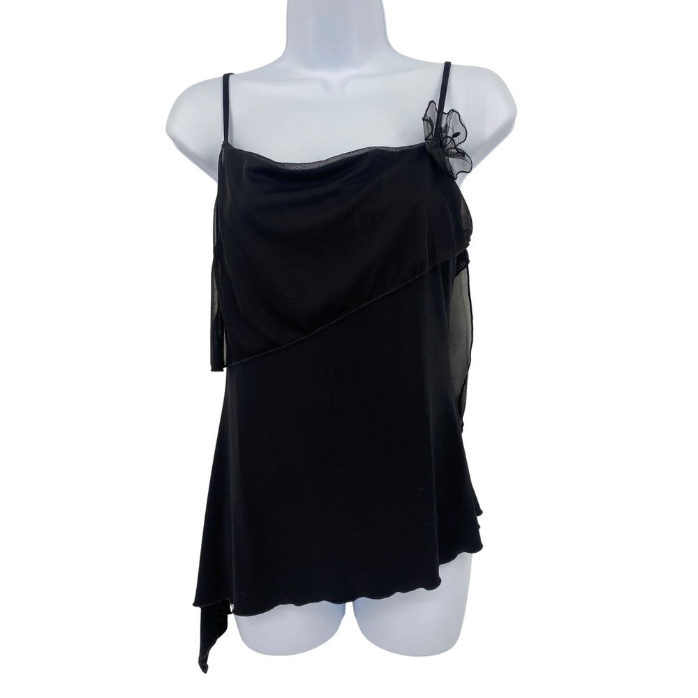 Tyte Jeans Camisole Top Women Medium Black Vintage Y2K Asymmetrical Mesh Overlay